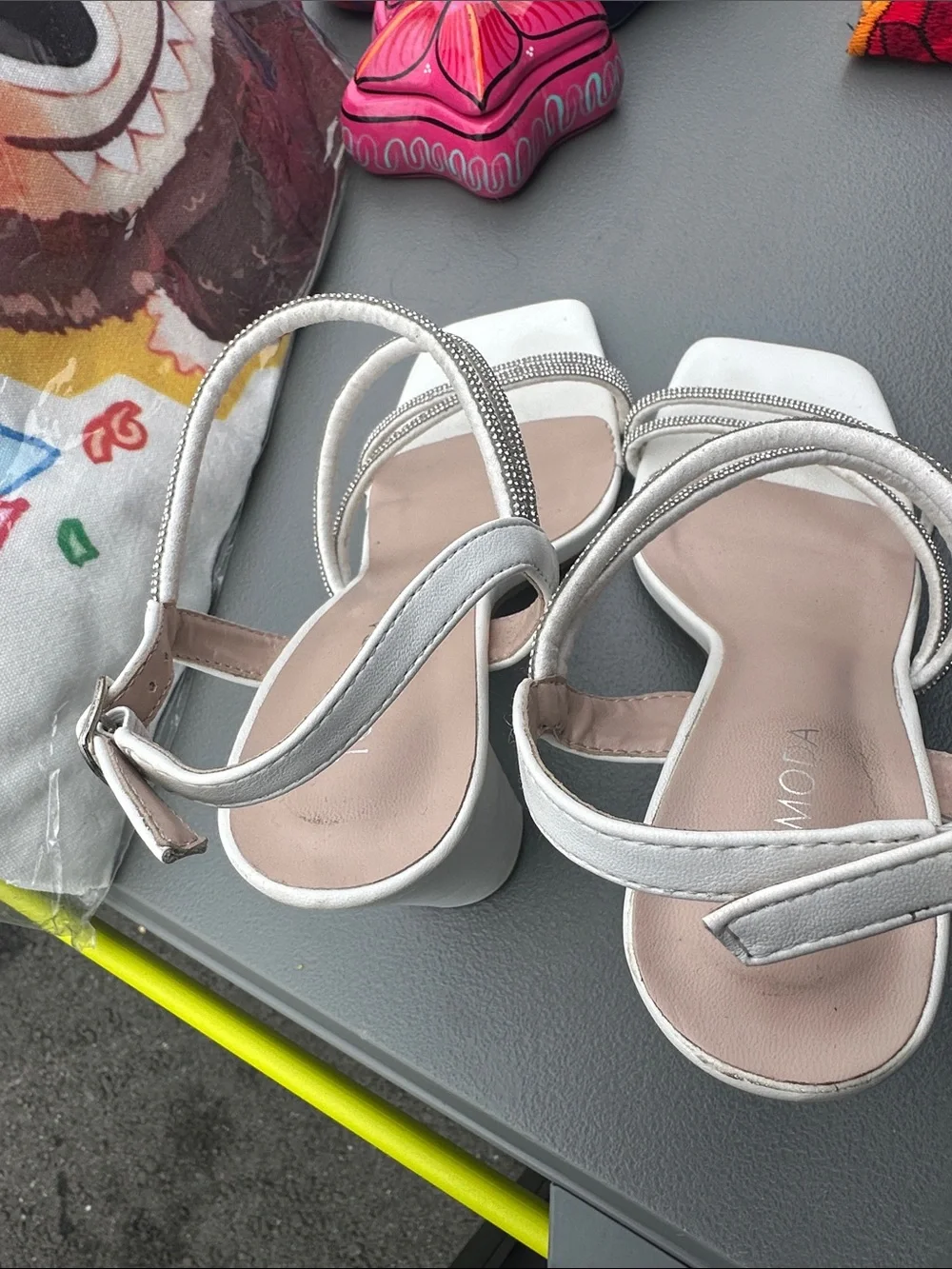 TOP Moda White Strappy Heeled Sandals with Silver Trim - Picture 5 of 5